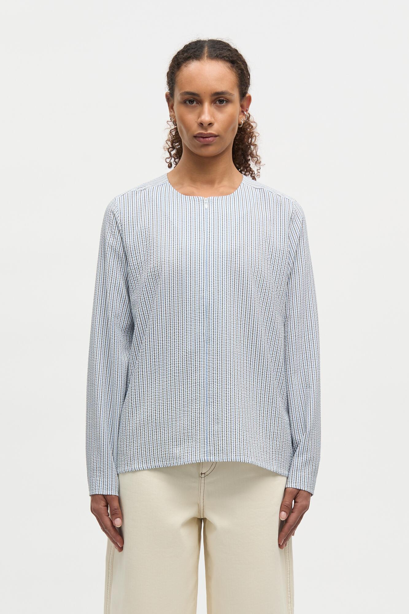 Soft Crease Funa bluse - Sky Captain/Bright Cobalt/Vanilla